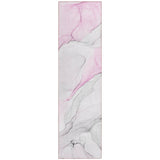 8' Runner Gray and Pink Abstract Washable Non Skid Indoor Outdoor Runner Rug