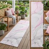 8' Runner Gray and Pink Abstract Washable Non Skid Indoor Outdoor Runner Rug