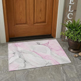 3' X 5' Gray and Pink Abstract Washable Non Skid Indoor Outdoor Area Rug