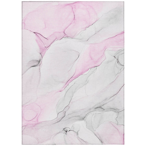 5' X 8' Gray and Pink Abstract Washable Non Skid Indoor Outdoor Area Rug