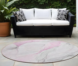 8' Round Gray and Pink Round Abstract Washable Non Skid Indoor Outdoor Area Rug