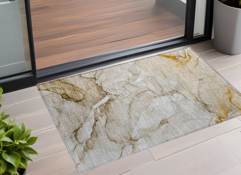2' X 3' Brown Abstract Washable Non Skid Indoor Outdoor Area Rug