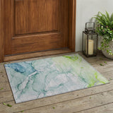 2' X 3' Blue and Green Abstract Washable Indoor Outdoor Area Rug