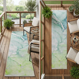 8' Runner Green Abstract Washable Non Skid Indoor Outdoor Runner Rug