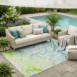 5' X 8' Green Abstract Washable Non Skid Indoor Outdoor Area Rug