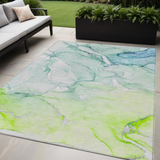 5' X 8' Green Abstract Washable Non Skid Indoor Outdoor Area Rug