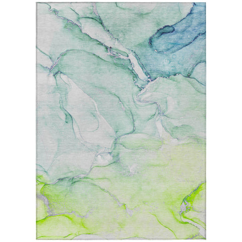 5' X 8' Green Abstract Washable Non Skid Indoor Outdoor Area Rug
