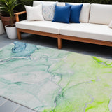 8' X 10' Green Abstract Washable Non Skid Indoor Outdoor Area Rug
