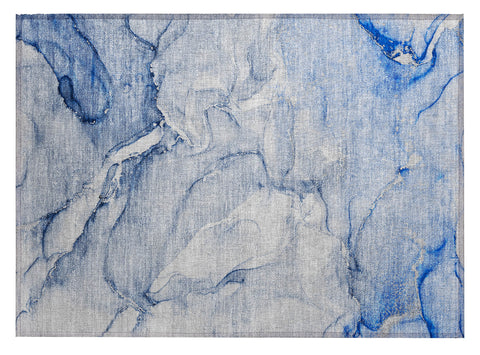 2' X 3' Navy Blue Abstract Washable Non Skid Indoor Outdoor Area Rug