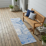 8' Runner Navy Blue Abstract Washable Non Skid Indoor Outdoor Runner Rug
