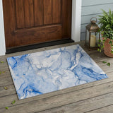 3' X 5' Navy Blue Abstract Washable Non Skid Indoor Outdoor Area Rug