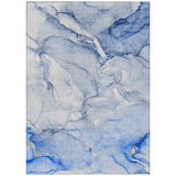 3' X 5' Navy Blue Abstract Washable Non Skid Indoor Outdoor Area Rug