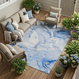 8' X 10' Navy Blue Abstract Washable Non Skid Indoor Outdoor Area Rug