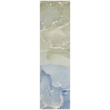 2' X 8' Blue and Green Abstract Washable Indoor Outdoor Runner Rug