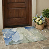 3' X 5' Blue and Green Abstract Washable Indoor Outdoor Area Rug