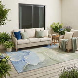 5' X 8' Blue and Green Abstract Washable Indoor Outdoor Area Rug