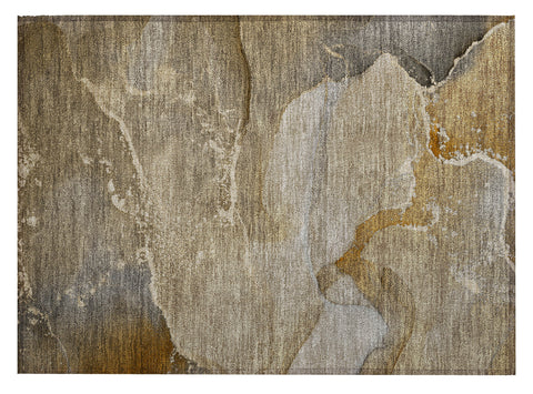 2' X 3' Brown Beige and Gold Abstract Washable Indoor Outdoor Area Rug