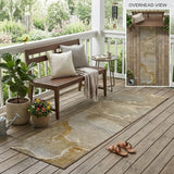 2' X 8' Brown Beige and Gold Abstract Washable Indoor Outdoor Runner Rug