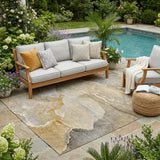 5' X 8' Brown Beige and Gold Abstract Washable Indoor Outdoor Area Rug