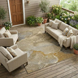 8' X 10' Brown Beige and Gold Abstract Washable Indoor Outdoor Area Rug