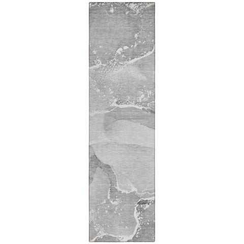 2' X 8' Gray Abstract Washable Indoor Outdoor Runner Rug