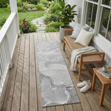 2' X 8' Gray Abstract Washable Indoor Outdoor Runner Rug