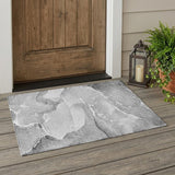 3' X 5' Gray and Ivory Abstract Washable Non Skid Indoor Outdoor Area Rug