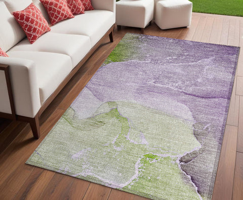 5' X 8' Purple Abstract Washable Non Skid Indoor Outdoor Area Rug