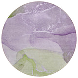 8' Round Purple Round Abstract Washable Non Skid Indoor Outdoor Area Rug