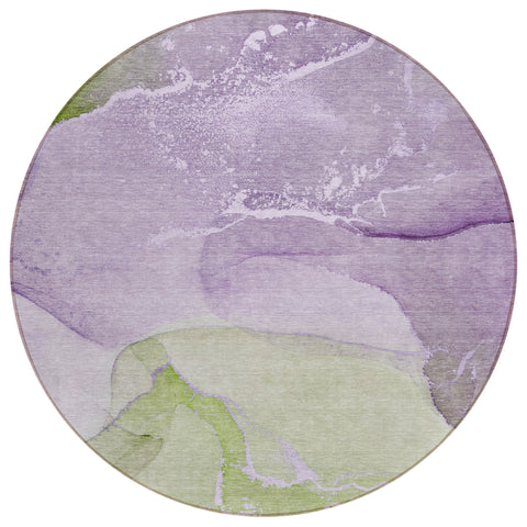 8' Round Purple Round Abstract Washable Non Skid Indoor Outdoor Area Rug