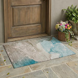 2' X 3' Teal Abstract Washable Non Skid Indoor Outdoor Area Rug