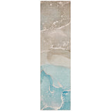 8' Runner Teal Abstract Washable Non Skid Indoor Outdoor Runner Rug