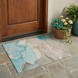 3' X 5' Teal Abstract Washable Non Skid Indoor Outdoor Area Rug