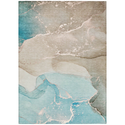 3' X 5' Teal Abstract Washable Non Skid Indoor Outdoor Area Rug