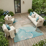 8' X 10' Teal Abstract Washable Non Skid Indoor Outdoor Area Rug