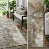 8' Runner Brown and Gray Abstract Washable Non Skid Indoor Outdoor Runner Rug