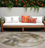 8' Round Brown and Gray Round Abstract Washable Non Skid Indoor Outdoor Area Rug