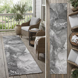 8' Runner Gray Abstract Washable Non Skid Indoor Outdoor Runner Rug