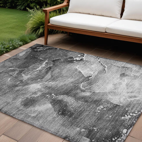 8' X 10' Gray Abstract Washable Non Skid Indoor Outdoor Area Rug