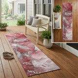 8' Runner Merlot Abstract Washable Non Skid Indoor Outdoor Runner Rug