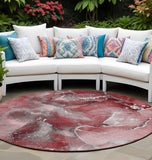 8' Round Merlot Round Abstract Washable Non Skid Indoor Outdoor Area Rug