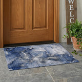 2' X 3' Blue and Gray Abstract Washable Non Skid Indoor Outdoor Area Rug