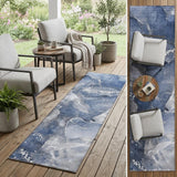 8' Runner Blue and Gray Abstract Washable Non Skid Indoor Outdoor Runner Rug