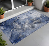 3' X 5' Blue and Gray Abstract Washable Non Skid Indoor Outdoor Area Rug