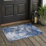 3' X 5' Blue and Gray Abstract Washable Non Skid Indoor Outdoor Area Rug
