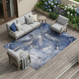 8' X 10' Blue and Gray Abstract Washable Non Skid Indoor Outdoor Area Rug