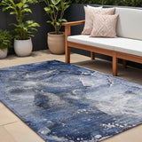 8' X 10' Blue and Gray Abstract Washable Non Skid Indoor Outdoor Area Rug