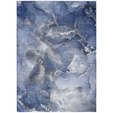 8' X 10' Blue and Gray Abstract Washable Non Skid Indoor Outdoor Area Rug