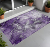 3' X 5' Gray and Purple Abstract Washable Non Skid Indoor Outdoor Area Rug