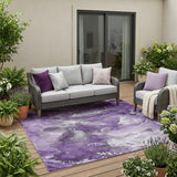 5' X 8' Gray and Purple Abstract Washable Non Skid Indoor Outdoor Area Rug